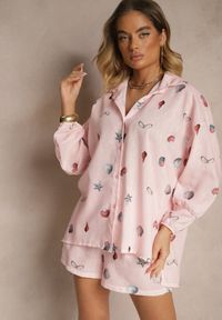 Renee - Różowy Komplet z Wiskozą Koszula i Szorty w Morski Print Reisoria. Kolor: różowy. Materiał: wiskoza. Wzór: nadruk