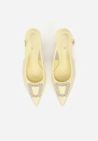 Renee - Żółte Sandały na Szpilce Ozdobione Aplikacją z Cyrkoniami Isleheart. Zapięcie: sprzączka. Kolor: żółty. Materiał: jeans. Wzór: aplikacja. Obcas: na szpilce. Styl: elegancki #5