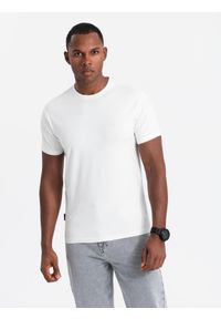 Ombre Clothing - Zestaw męskich t-shirtów z okrągłym dekoltem – biały/granat V1 Z101 - XXL. Okazja: na co dzień. Kolor: biały. Materiał: bawełna, jersey, elastan, dzianina. Wzór: nadruk. Styl: casual #5