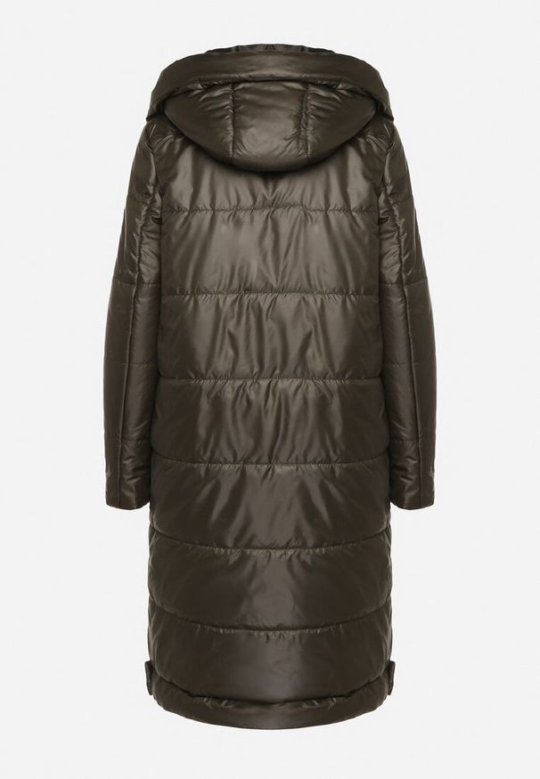 Born2be - Zielona Pikowana Kurtka z Kapturem i Bocznymi Ściągaczami Esaviele. Okazja: na spacer, na co dzień. Typ kołnierza: kaptur. Kolor: zielony. Materiał: jeans. Styl: casual