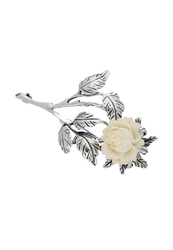 Polcarat Design - Broszka srebrna Biała Róża B 75. Materiał: srebrne. Kolor: srebrny, wielokolorowy, biały. Wzór: kwiaty