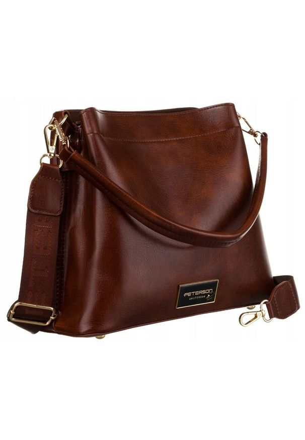 Shopperka brązowa Peterson PTN H3655. Kolor: brązowy. Wzór: gładki. Materiał: skórzane