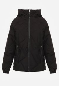 Renee - Czarna Kurtka z Kapturem Ozdobiona Pikowaniem Lilora. Okazja: na spacer, na co dzień. Typ kołnierza: kaptur. Kolor: czarny. Materiał: jeans. Wzór: aplikacja. Styl: casual, elegancki #2