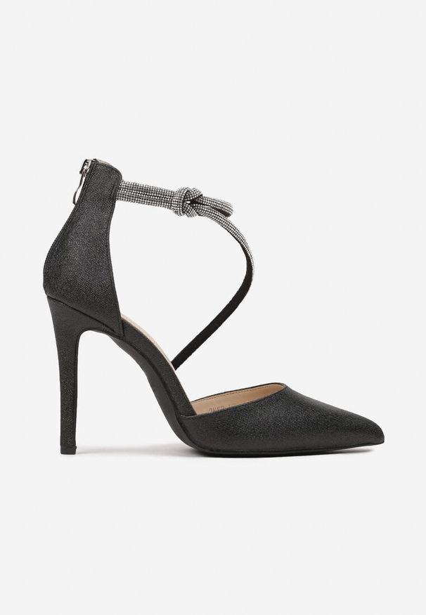 Renee - Czarne Eleganckie Szpilki z Cyrkoniowymi Paskami Alennia. Zapięcie: pasek. Kolor: czarny. Materiał: jeans. Obcas: na szpilce. Styl: elegancki. Wysokość obcasa: średni