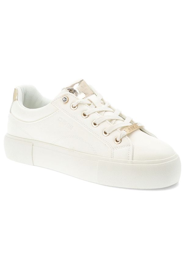 Big-Star - Białe Trampki Big Star Sportowe Obuwie Damskie. Okazja: na co dzień. Zapięcie: sznurówki. Kolor: biały. Materiał: jeans, materiał. Styl: sportowy