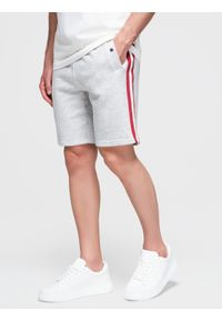Ombre Clothing - Męskie szorty dresowe z lampasami i ściągaczem w pasie – szary melanż V1 - Rozmiar: XL. Okazja: na co dzień. Kolor: szary. Materiał: dresówka. Wzór: melanż. Styl: retro, casual #1