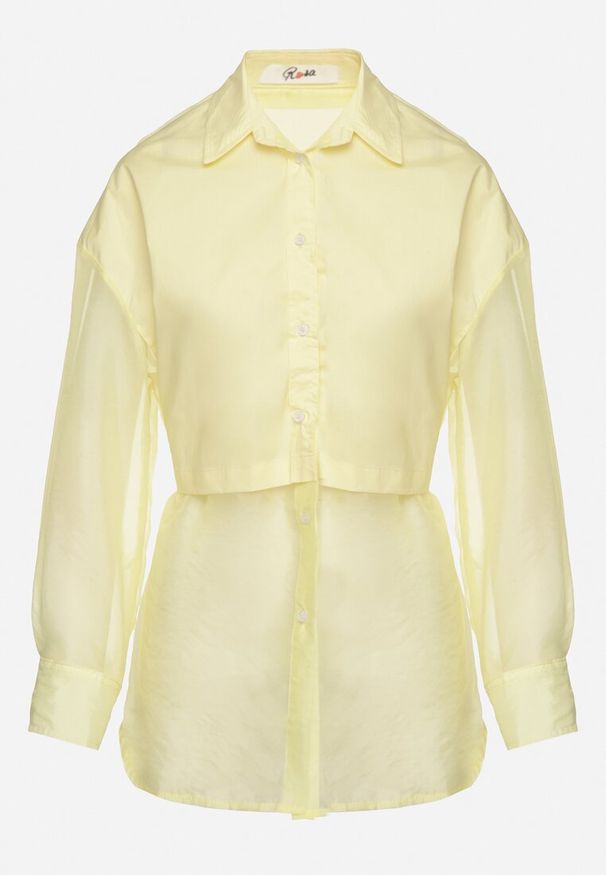 Born2be - Żółta Koszula z Transparentnymi Rękawami Silomea. Okazja: na co dzień. Kolor: żółty. Materiał: jeans. Wzór: aplikacja. Styl: casual