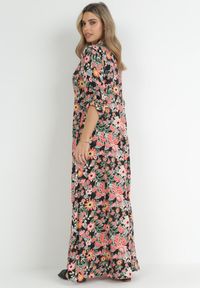 Born2be - Czarno-Czerwona Rozkloszowana Sukienka Maxi Koszulowa w Kwiaty Moonsee. Kolor: czarny. Długość rękawa: długi rękaw. Wzór: kwiaty. Typ sukienki: koszulowe. Długość: maxi #5