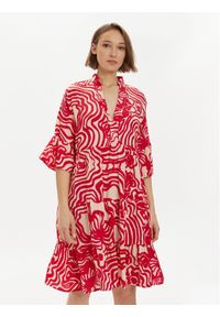 Iconique Sukienka koszulowa Morena IC24-117 Czerwony Relaxed Fit. Kolor: czerwony. Materiał: syntetyk. Typ sukienki: koszulowe