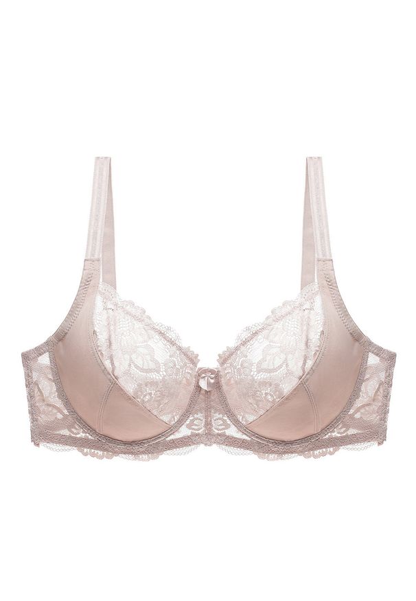 Intica - Biustonosz koronkowy push-up z efektem dekoltu Edda. Kolor: brązowy. Materiał: koronka. Rodzaj stanika: push-up. Wzór: koronka