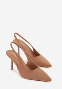 Born2be - Jasnobrązowe Sandały Slingback z Imitacji Zamszu na Szpilce z Noskiem w Szpic Delanoe. Okazja: na co dzień, na ślub cywilny, na wesele, na imprezę. Nosek buta: szpiczasty. Zapięcie: bez zapięcia. Kolor: brązowy. Materiał: zamsz. Obcas: na szpilce. Styl: casual, elegancki, klasyczny #9