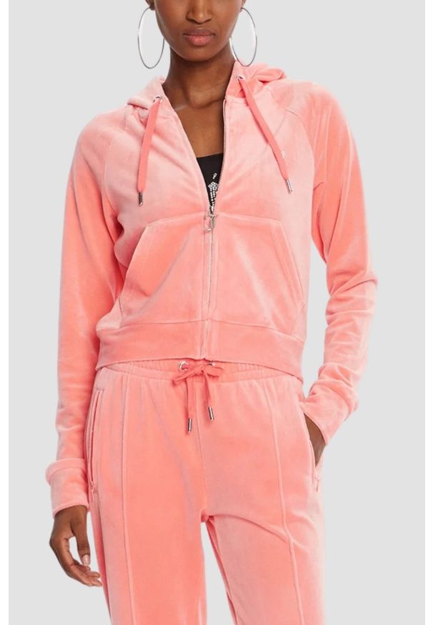 Juicy Couture - JUICY COUTURE Brzoskwiniowa damska bluza damska Madison Hoodie, Rozmiar M. Okazja: na co dzień. Kolor: różowy. Materiał: materiał. Styl: klasyczny, casual
