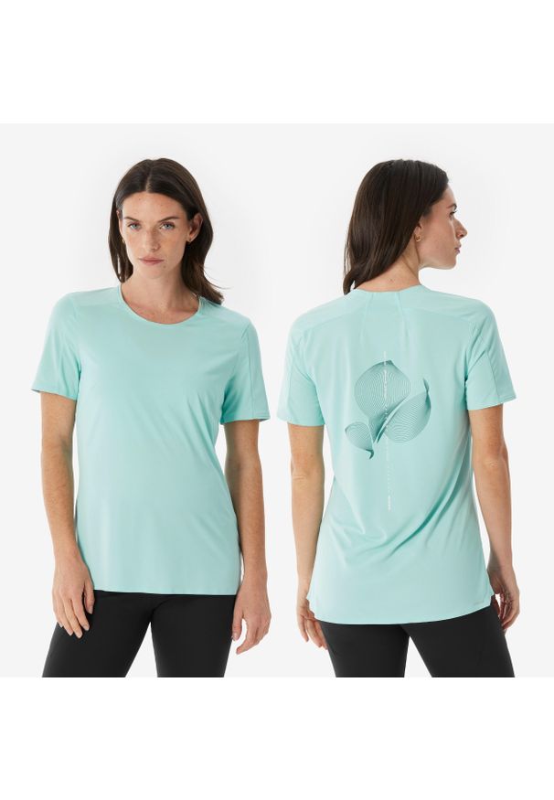 quechua - Koszulka turystyczna damska z krótkim rękawem Quechua MH500. Kolor: niebieski. Materiał: poliester, materiał. Długość rękawa: krótki rękaw. Długość: krótkie. Sport: turystyka piesza