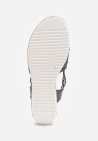 Born2be - Niebieskie Sandały na Koturnie z Marszczoną Cholewką i Metaliczną Aplikacją Teodlar. Zapięcie: bez zapięcia. Kolor: niebieski. Materiał: jeans, len. Wzór: aplikacja. Sezon: lato. Obcas: na koturnie. Styl: boho. Wysokość obcasa: średni #5