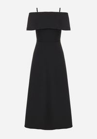 Born2be - Czarna Sukienka o Rozkloszowanym Kroju na Ramiączkach z Wywijanym Dekoltem Jenathia. Okazja: na ślub cywilny, na studniówkę, na wesele, na imprezę. Kolor: czarny. Długość rękawa: na ramiączkach #5