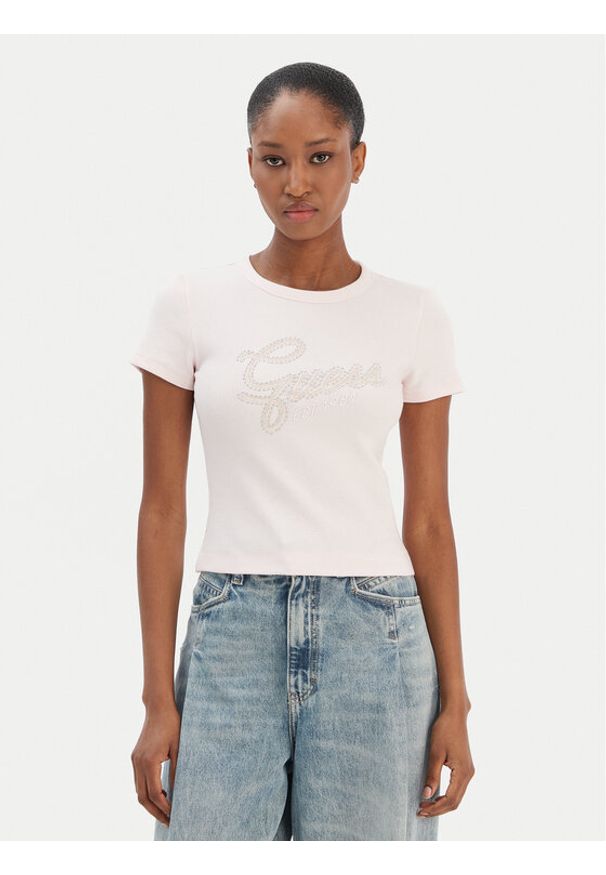 Guess T-Shirt W6RI22 KA0H1 Różowy Slim Fit. Kolor: różowy. Materiał: bawełna