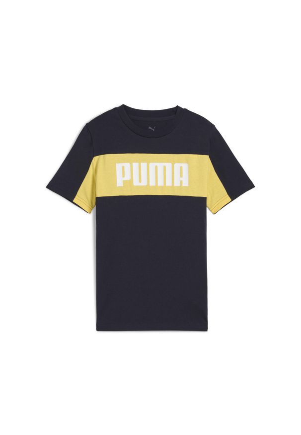 Puma - Młodzieżowa koszulka Essentials Block PUMA New Navy Blue. Kolor: niebieski. Wzór: haft. Sport: joga i pilates