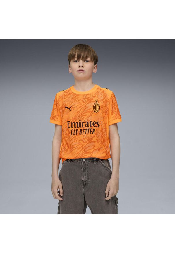 Puma - Młodzieżowa koszulka bramkarska AC Milan 25/26 PUMA Heat Fire Black Orange. Kolor: czarny, pomarańczowy, wielokolorowy, żółty. Materiał: tkanina. Sport: piłka nożna
