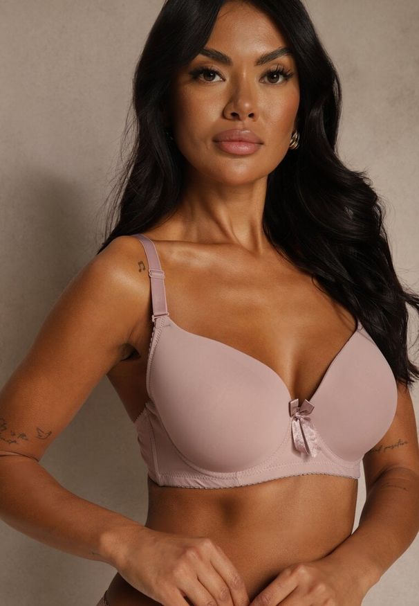 Renee - Jasnofioletowy Biustonosz o Gładkim Wykończeniu z Kokardką Phiphise. Kolor: fioletowy. Wzór: gładki