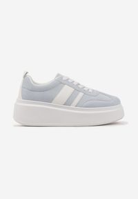 Renee - Niebieskie Sneakersy Klasyczne Tenisówki na Grubej Podeszwie z Koturnem Adessia. Okazja: na co dzień. Kolor: niebieski. Materiał: jeans. Obcas: na koturnie #4