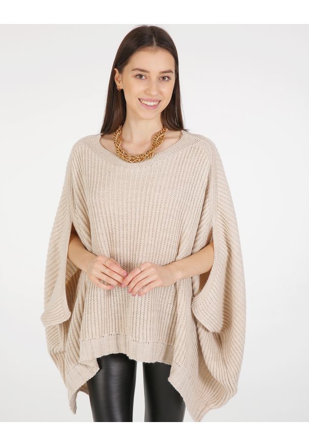 Unisono - LUŹNY SWETER 220-RF145 BEIGE. Materiał: poliester, akryl