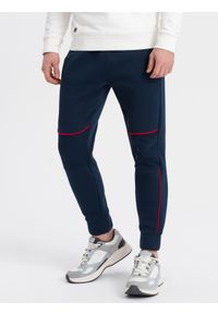 Ombre Clothing - Spodnie męskie dresowe z kontrastowymi przeszyciami - granatowe V4 OM-PASK-0145 - XXL. Kolor: niebieski. Materiał: dresówka #1
