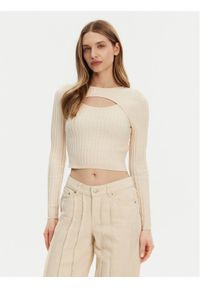 only - ONLY Sweter Meddi 15339582 Beżowy Cropped Fit. Kolor: beżowy. Materiał: wiskoza
