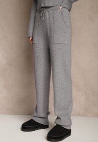 Renee - Szare Spodnie z Wełną ze Sznurkiem i Ozdobnymi Kieszeniami Moneressa. Okazja: na co dzień. Kolor: szary. Materiał: wełna. Styl: casual #3