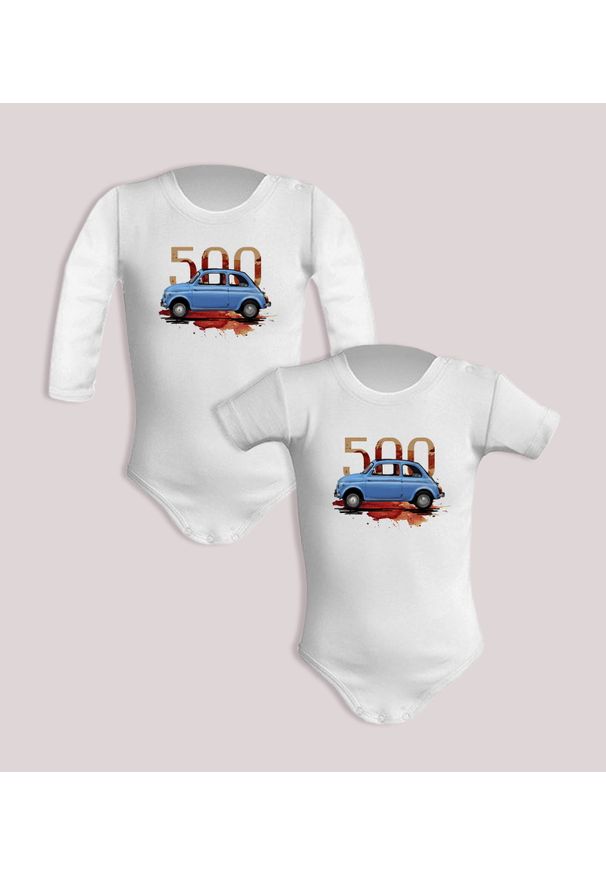 nikiniki - Fiat 500 — body (Rozmiar: 3M; Długość rękawa: długi; Rodzaj nadruku: Fiat 500). Materiał: skóra, bawełna. Wzór: nadruk