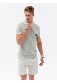 Ombre Clothing - T-shirt męski bawełniany z kieszonką - jasnomiętowy V2 S1743 - XXL. Kolor: miętowy. Materiał: bawełna. Długość rękawa: krótki rękaw. Długość: krótkie. Wzór: aplikacja. Styl: klasyczny #6