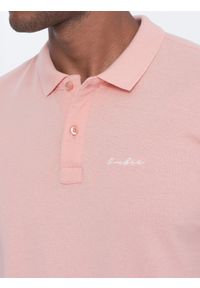 Ombre Clothing - Koszulka polo z dzianiny pique - jasnoróżowa V5 S1746 - XL. Typ kołnierza: polo. Kolor: różowy. Materiał: dzianina. Wzór: haft #6