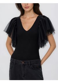 Reserved - Body z ozdobnymi rękawami - czarny. Kolor: czarny. Materiał: bawełna #1