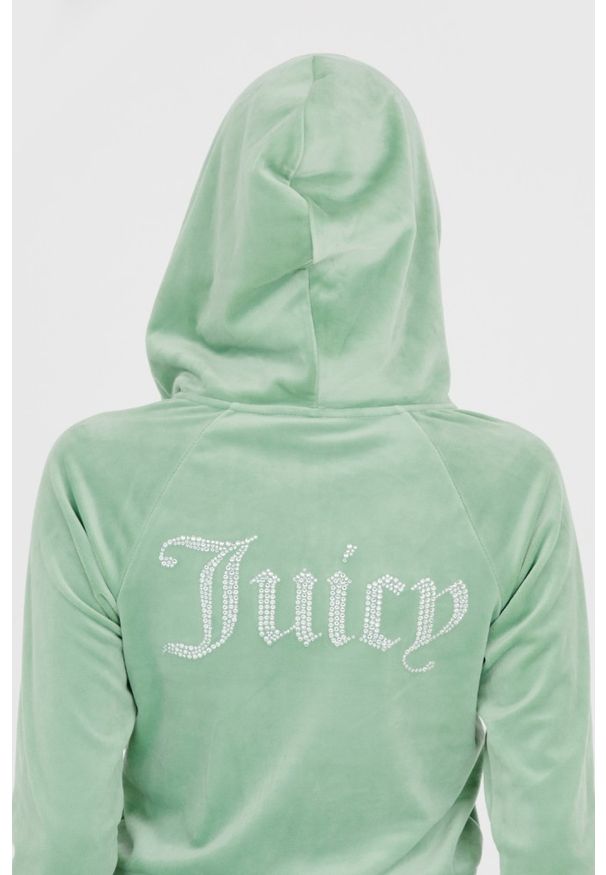 Juicy Couture - JUICY COUTURE Seledynowa bluza Madison. Typ kołnierza: kaptur. Kolor: niebieski