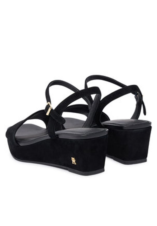 TOMMY HILFIGER - Tommy Hilfiger Sandały Suede Wrapped Mid Wedge FW0FW09235 Czarny. Kolor: czarny. Materiał: skóra, zamsz