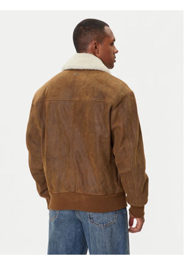 BOSS Kurtka skórzana Jonier 50547567 Beżowy Relaxed Fit. Kolor: beżowy. Materiał: skóra