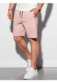 Ombre Clothing - Krótkie spodenki męskie dresowe W291 - różowe - XXL. Kolor: różowy. Materiał: dresówka. Długość: krótkie. Styl: klasyczny