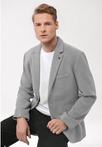 Volcano - Marynarka jednorzędowa z dzianiny JB-BRUCE. Okazja: na co dzień. Kolor: szary. Materiał: dzianina. Styl: casual, klasyczny