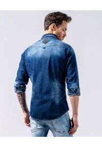 GUNS & TUXEDOS - Niebieska koszula z naszywkami Crocket. Kolor: niebieski. Materiał: jeans, bawełna. Długość rękawa: długi rękaw. Długość: długie. Wzór: aplikacja #2
