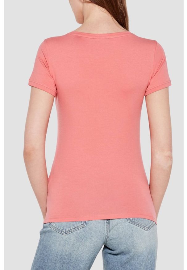 Guess - GUESS Różowy damski t-shirt Mini Triangle. Kolor: różowy