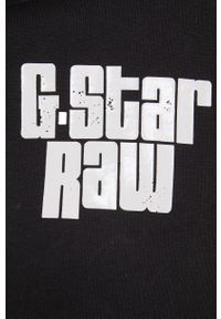 G-Star RAW - G-Star Raw Bluza kolor czarny z kapturem z nadrukiem. Okazja: na co dzień. Typ kołnierza: kaptur. Kolor: czarny. Wzór: nadruk. Styl: casual