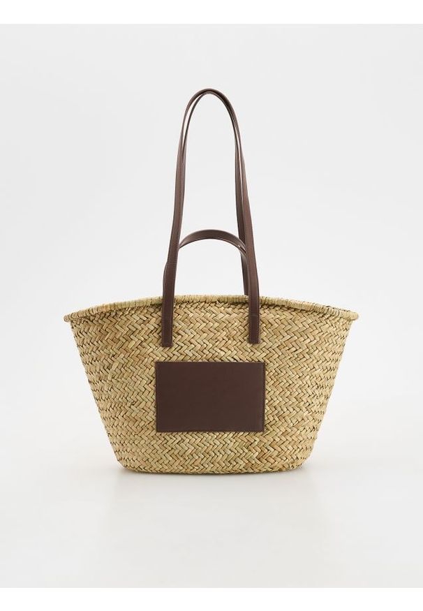 Reserved - Pleciona torebka shopper - kremowy. Kolor: kremowy