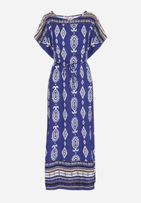 Born2be - Niebieska Pudełkowa Sukienka z Wiskozy w Etniczny Wzór Mirosela. Okazja: na co dzień. Kolor: niebieski. Materiał: wiskoza. Długość rękawa: krótki rękaw. Styl: klasyczny, casual, elegancki #5