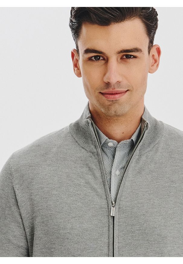 Pako Lorente - PAKO LORENTE - Szary rozpinany sweter męski. Okazja: na co dzień. Kolor: zielony, szary, beżowy. Materiał: wiskoza, poliamid. Wzór: gładki. Sezon: jesień. Styl: casual