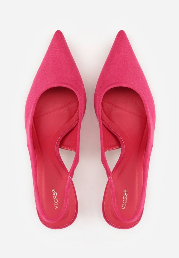 Renee - Fuksjowe Czółenka Slingback VICES na Kaczuszce Anatera. Okazja: na co dzień. Zapięcie: bez zapięcia. Materiał: zamsz, jeans. Obcas: na szpilce. Styl: elegancki, casual. Wysokość obcasa: średni