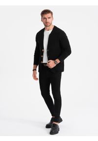 Ombre Clothing - Sweter męski strukturalny kardigan z kieszeniami - czarny V1 OM-SWCD-0109 - XXL. Kolor: czarny. Materiał: bawełna #2