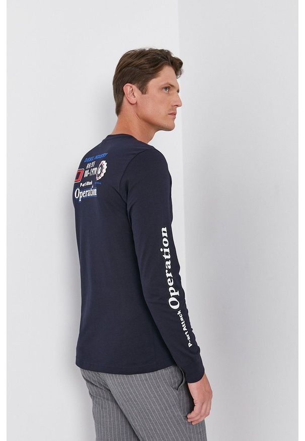 Diesel - Longsleeve bawełniany. Okazja: na co dzień. Kolor: niebieski. Materiał: bawełna. Długość rękawa: długi rękaw. Wzór: nadruk. Styl: casual