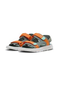 Puma - Sandały młodzieżowe PUMA Evolve PUMA Green Moon Orange Glo Aquatic. Kolor: pomarańczowy, zielony, żółty, wielokolorowy. Sezon: lato. Styl: młodzieżowy