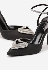 Renee - Czarne Brokatowe Sandały na Szpilce Ozdobione Serduszkiem z Cyrkonii Felicie. Zapięcie: pasek. Kolor: czarny. Wzór: aplikacja. Obcas: na szpilce. Styl: klasyczny #5