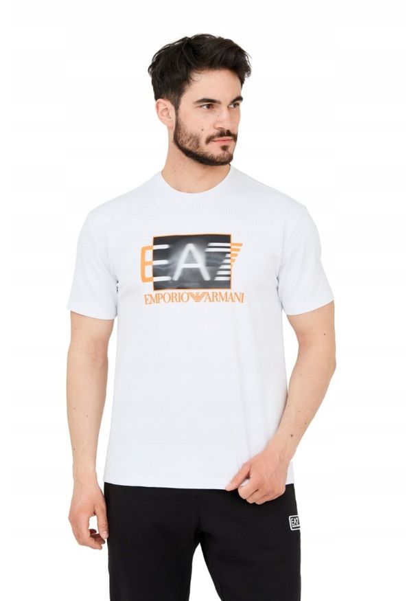 EA7 Emporio Armani - EA7 Męski biały t-shirt z holograficznym logo, Rozmiar XL. Kolor: biały