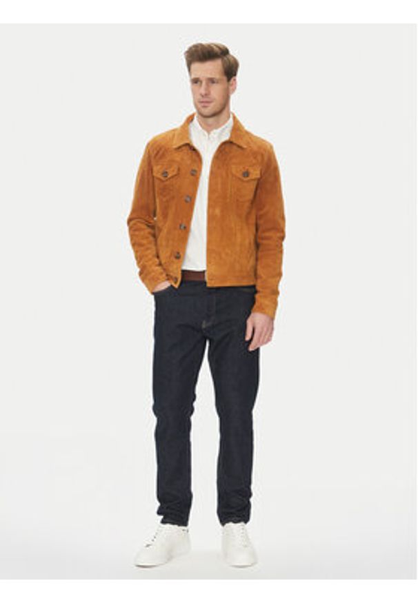 Serge Pariente Kurtka skórzana Jeans Brązowy Regular Fit. Kolor: brązowy. Materiał: skóra